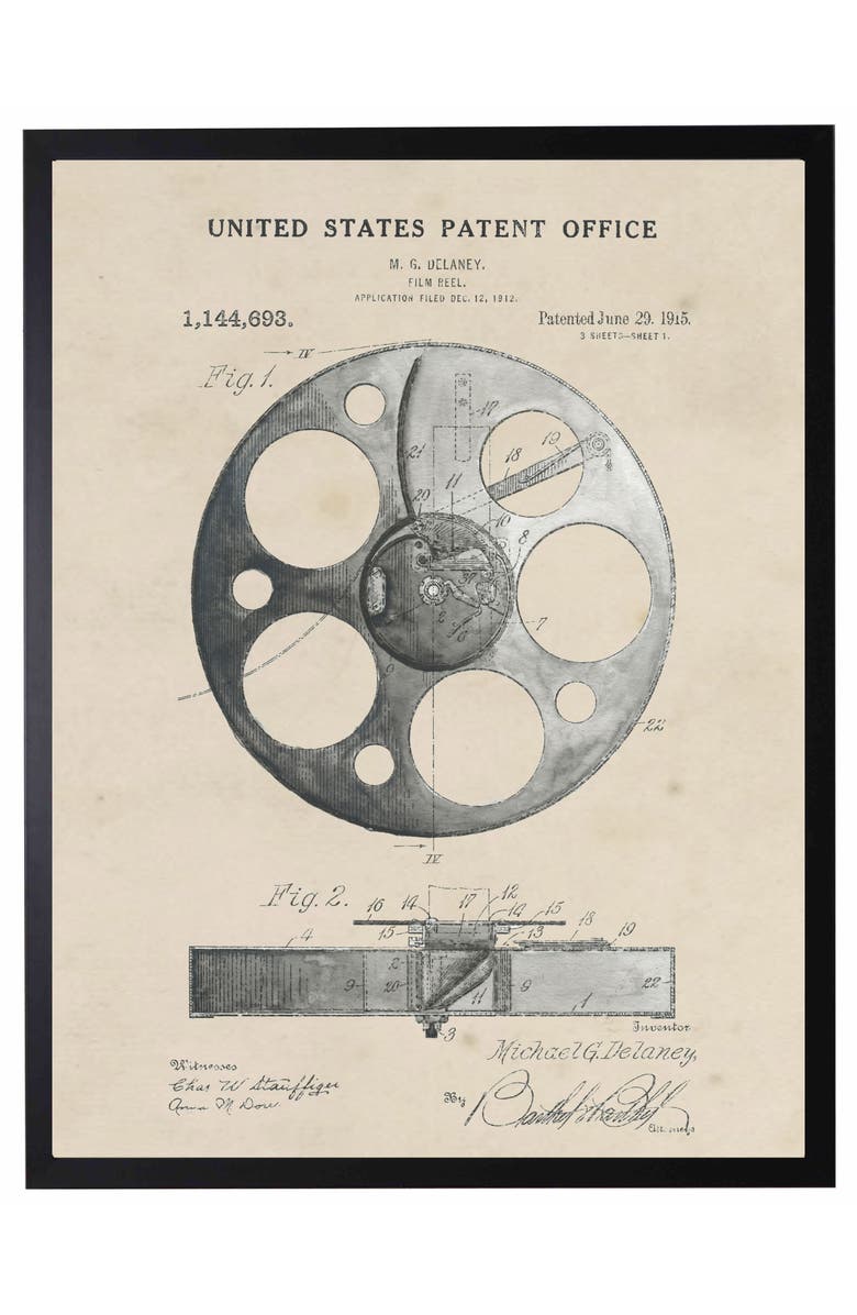 Antique Curiosities Film Reel Patent in Black Frame, Main, color, NO COLOR