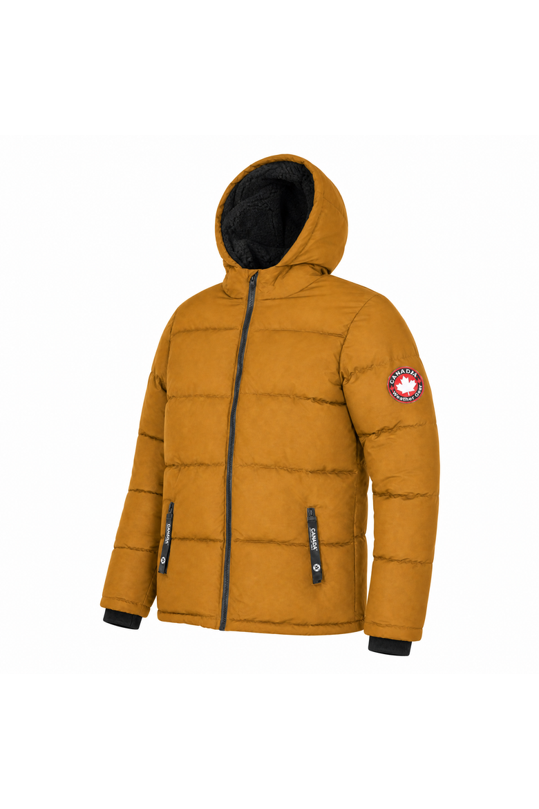 Men's Fleece Lined Hooded Bubble Puffer Jacket, Alternate, color, Timber