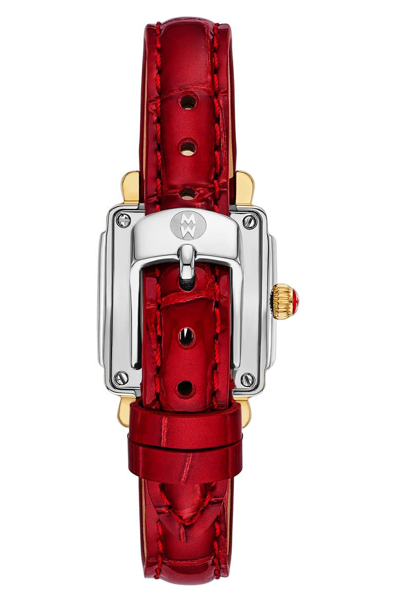 Mini Deco Madison Special Edition Two-Tone 18K Gold Plate Diamond Pavé Leather Strap Watch, 23mm x 24mm, Alternate, color, TWO TONE / RED
