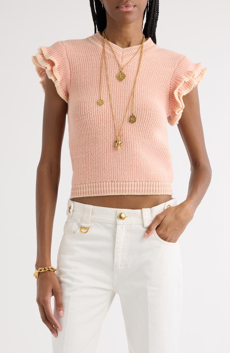 Chloé Tipped Ruffle Sleeve Sweater, Main, color, 