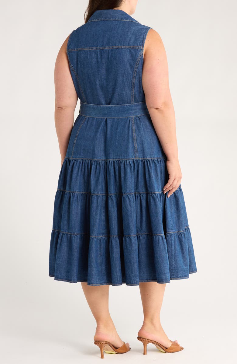 JASON WU Sleeveless Tiered Denim Shirtdress, Alternate, color, Medium Wash