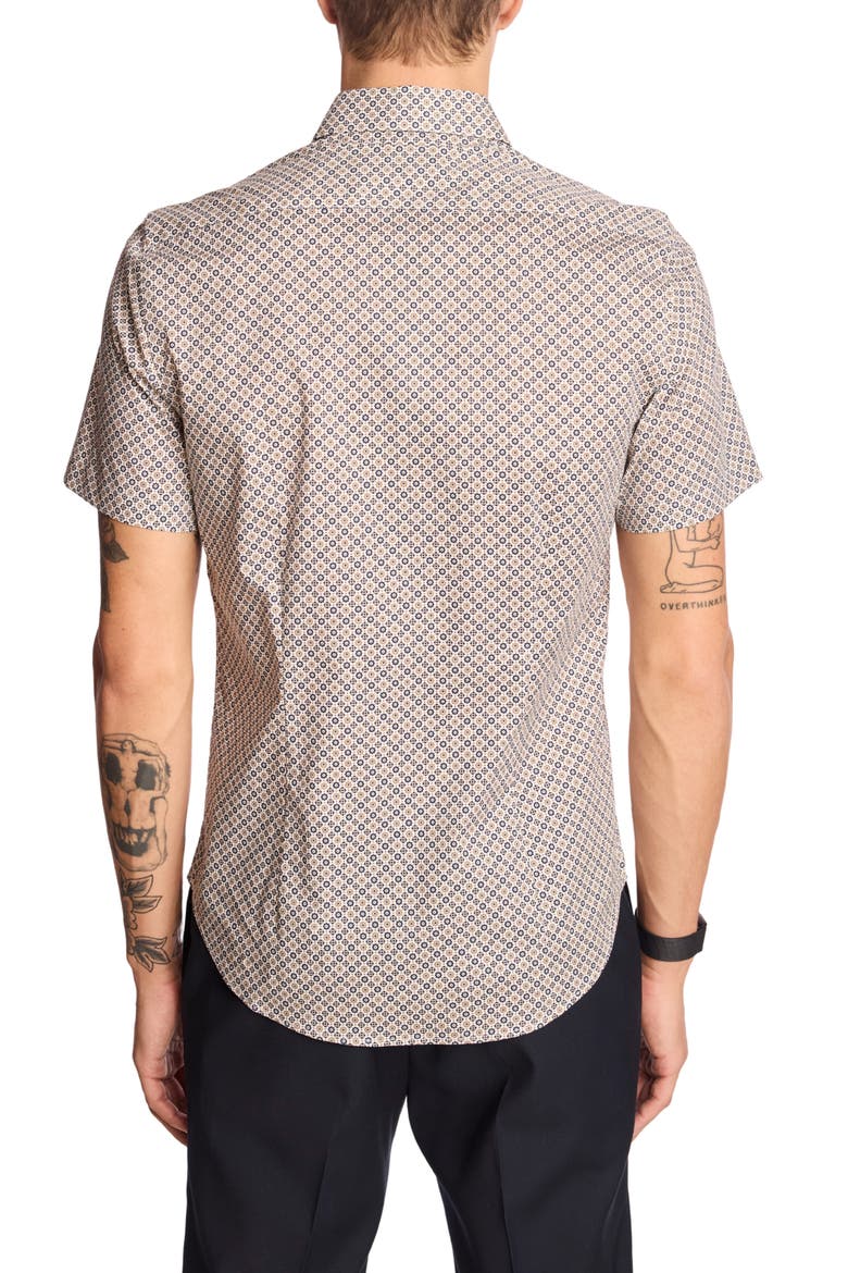 Sawyer Short Sleeve Stretch Cotton Button-Up Shirt, Alternate, color, NAVY TAN FLORAL