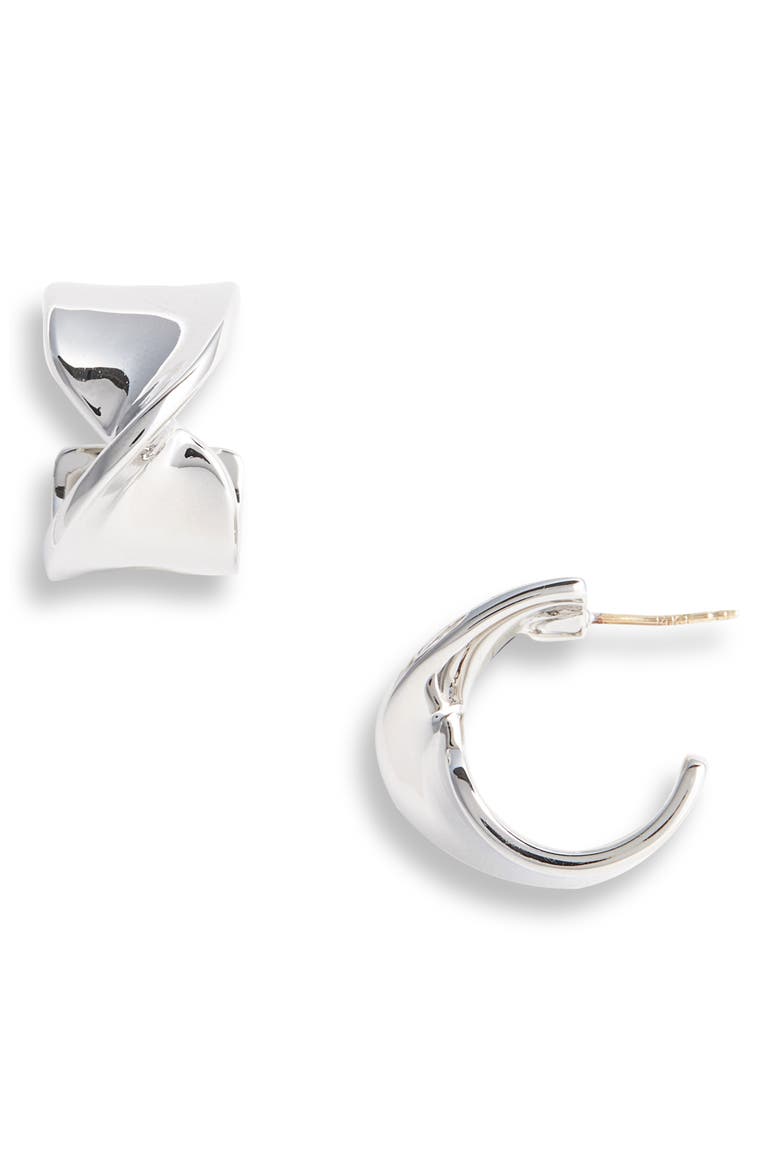 Twist Metal Hoop Earrings, Main, color, RHODIUM