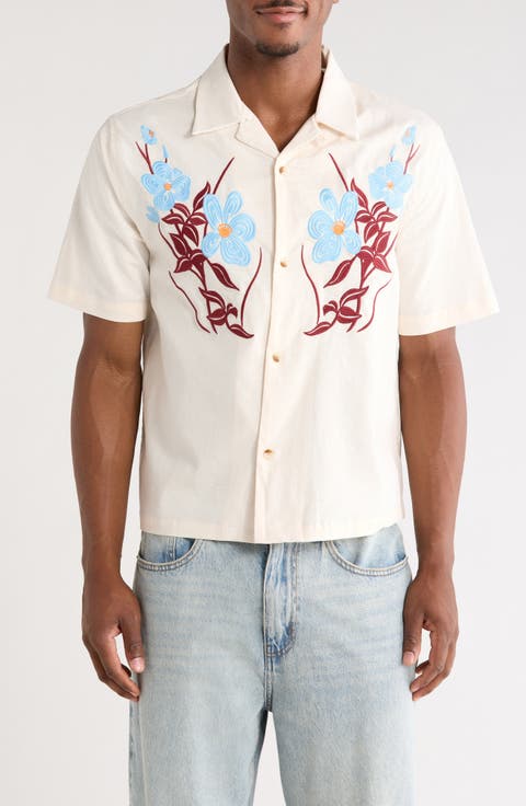 Jasmine Floral Embroidered Cotton & Linen Camp Shirt