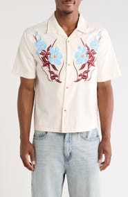 PacSun Jasmine Floral Embroidered Cotton & Linen Camp Shirt