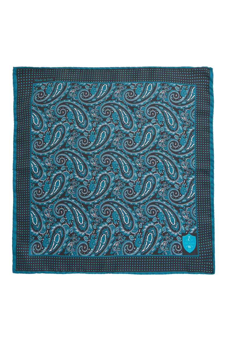 Aqua Paisley Silk Pocket Square, Alternate, color, AQUA