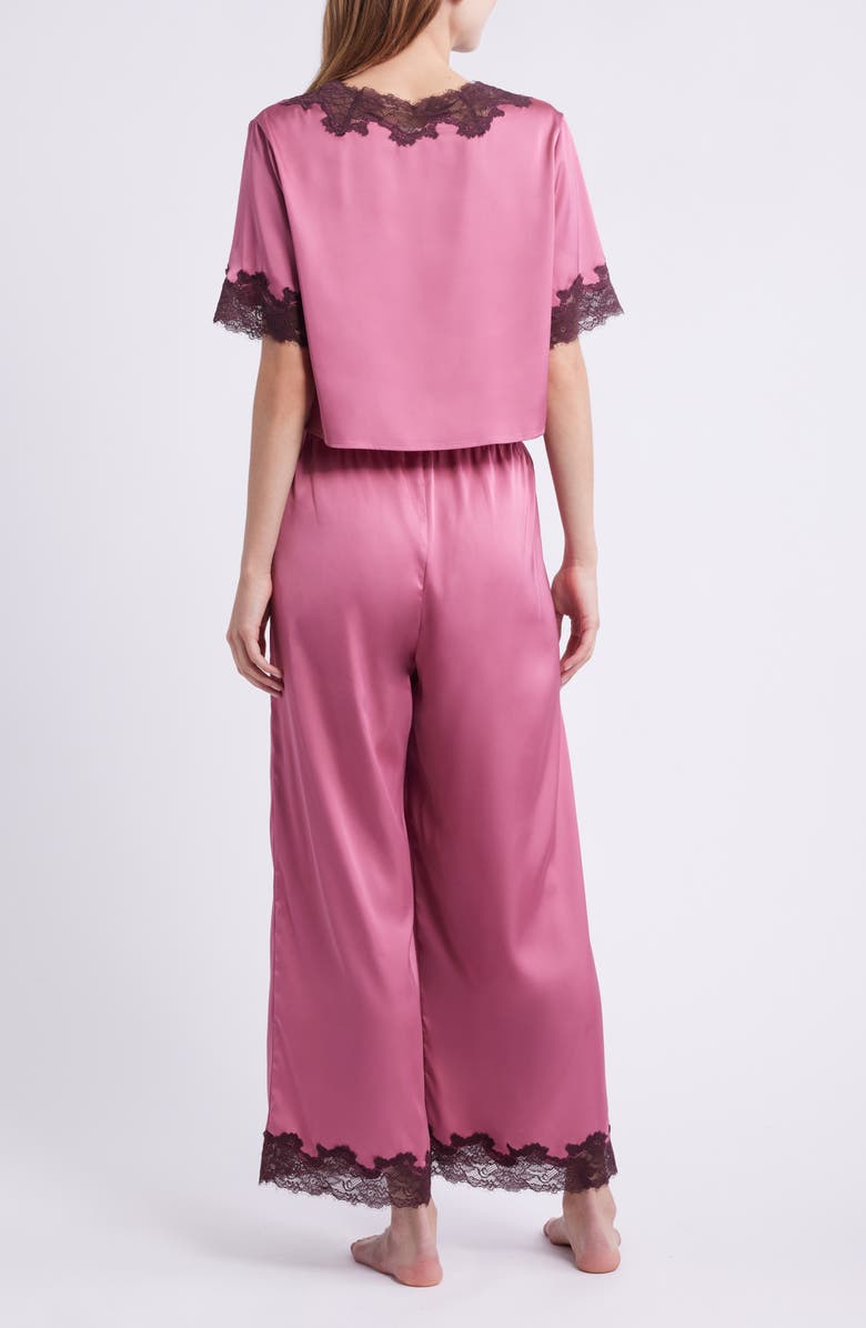 Open Edit Lace Trim Stretch Satin Crop Pajamas, Alternate, color, Pink Heather
