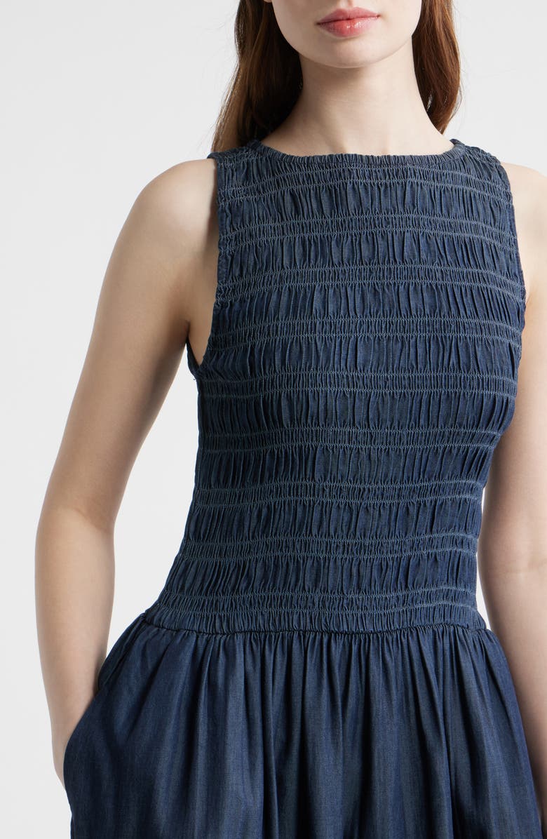 Madewell Denim Smocked Boat Neck Maxi Dress, Alternate, color, Carrigan Wash