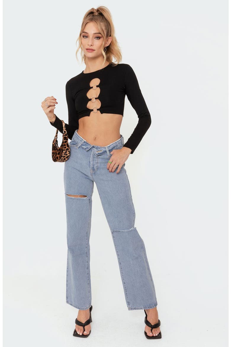 Patricia Long Sleeve Crop Top, Alternate, color, BLACK