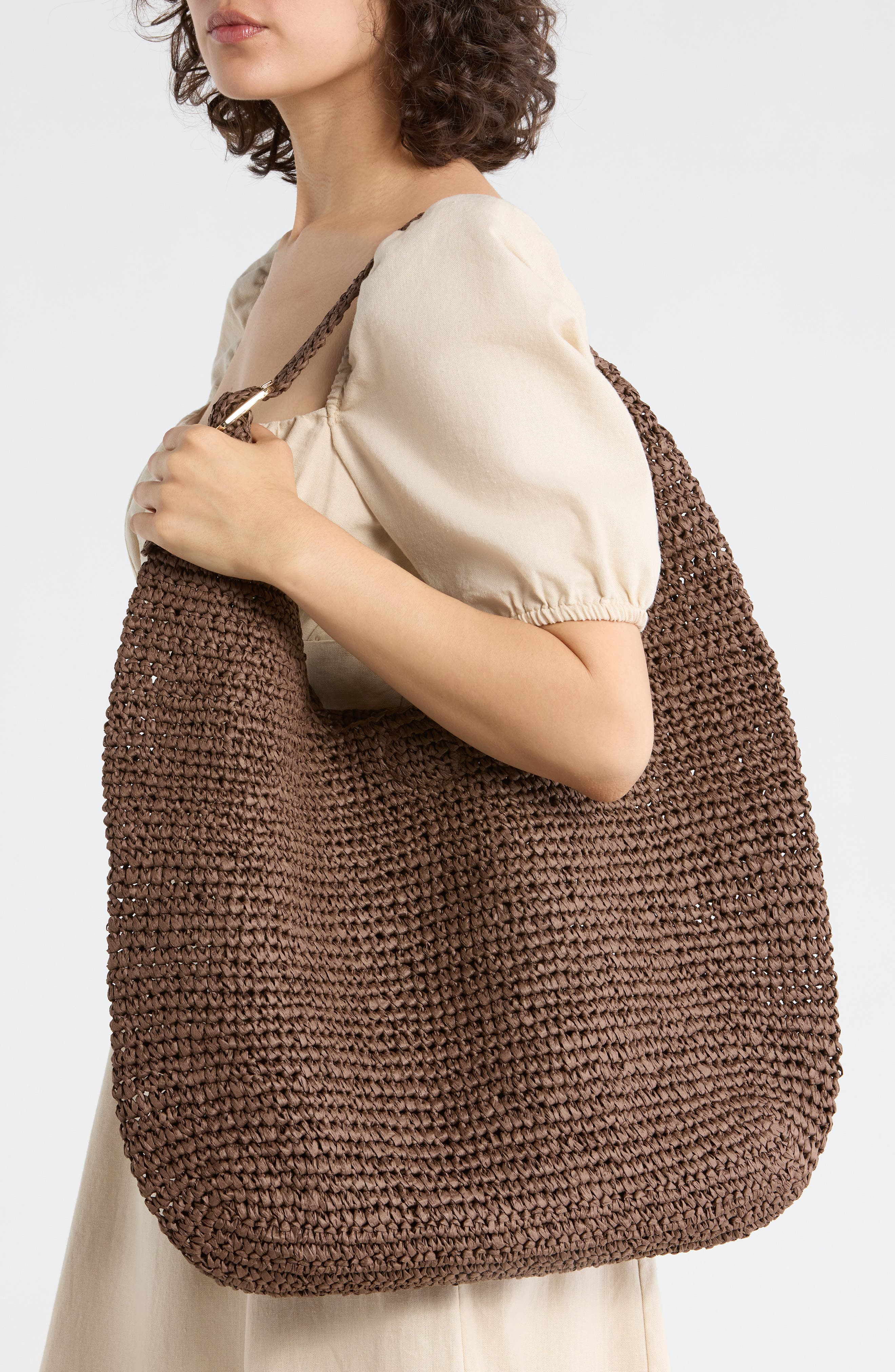 Collection XIIX Slouchy Straw Bag, Alternate, color, Chocolate
