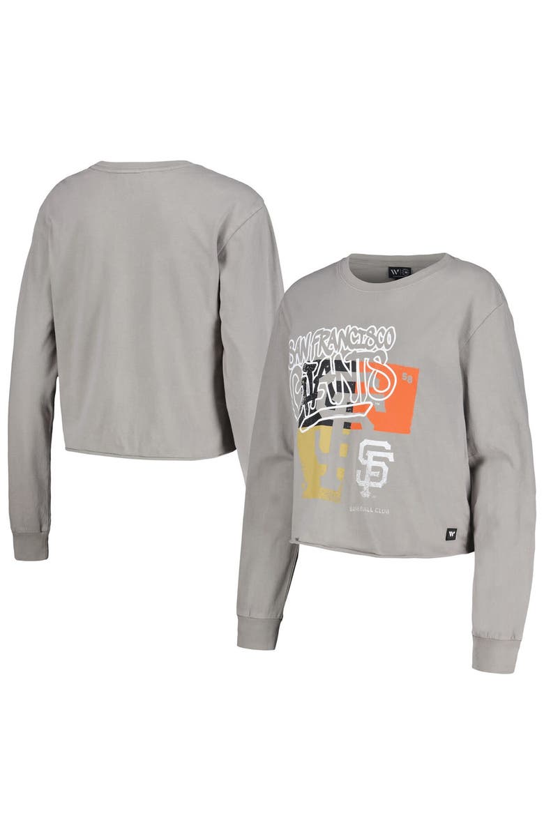 THE WILD COLLECTIVE Women's The Wild Collective Gray San Francisco Giants Cropped Long Sleeve T-Shirt, Main, color, Gray