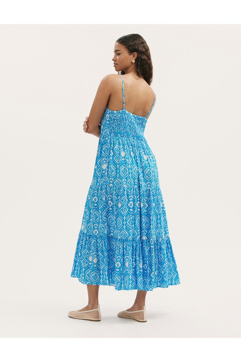 Emmie Cotton Strappy Midi Tiered Dress, Alternate, color, Blue Woodblock