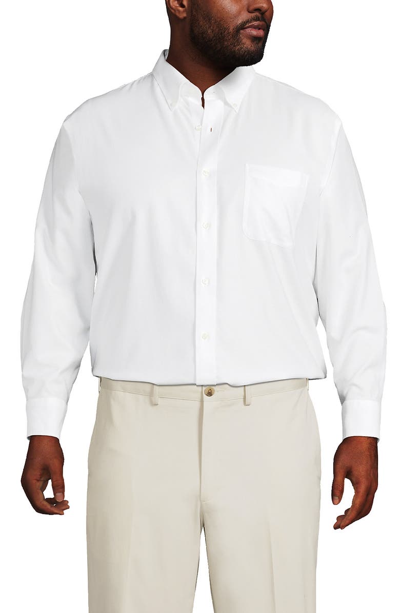 Lands' End Big and Tall No Iron Supima Oxford Dress Shirt, Alternate, color, White