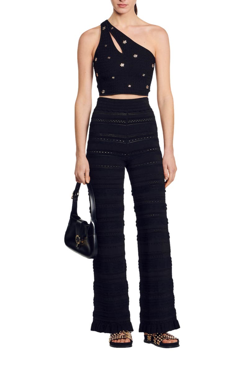 SANDRO Esma Embellished One-Shoulder Crop Sweater Tank, Alternate, color, 