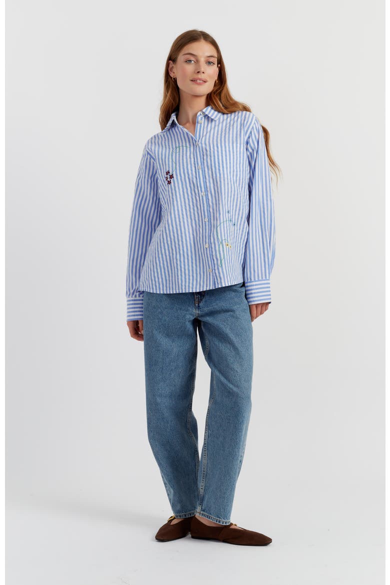 Cotton Oxford Stripe Floral Shirt, Alternate, color, Blue