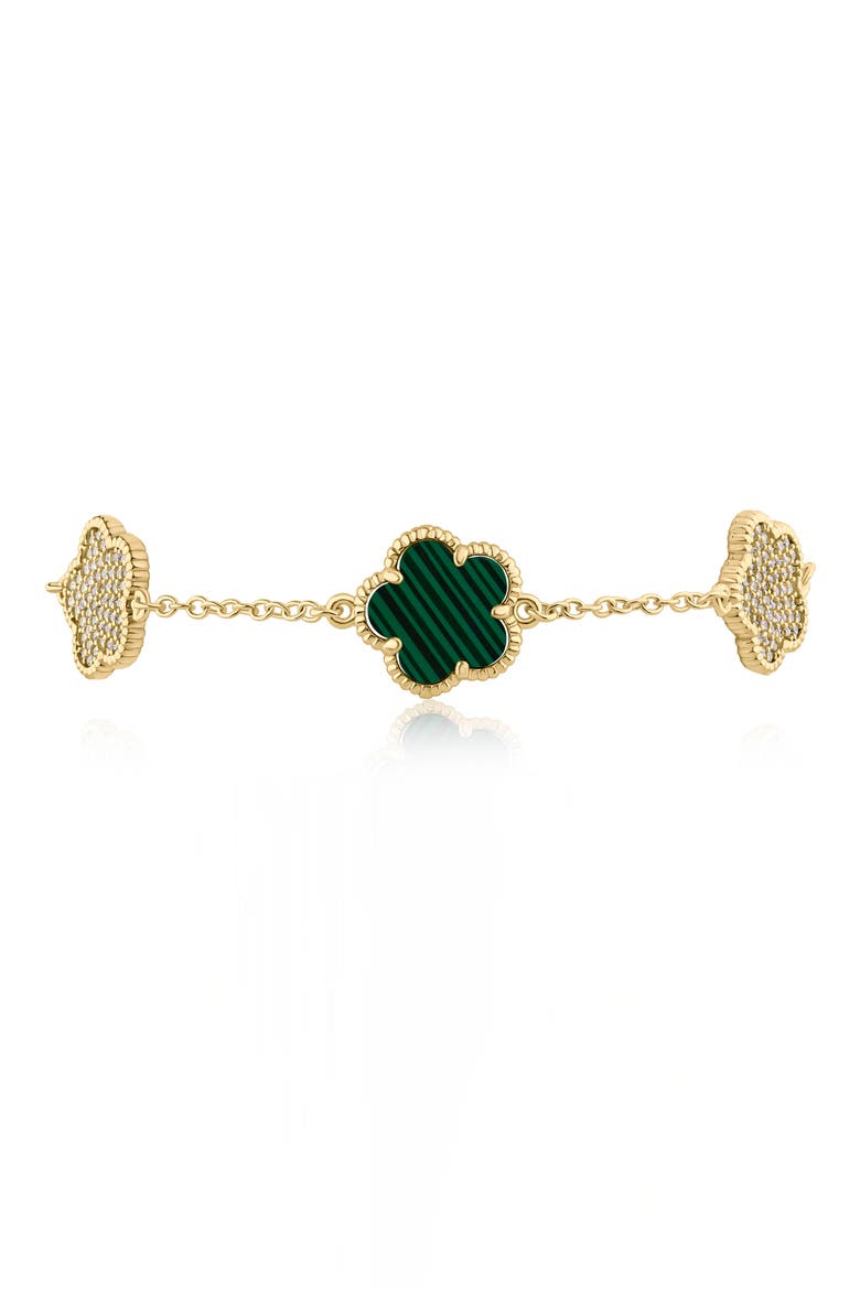 Pavé Cubic Zirconia & Simulated Malachite Clover Charm Bracelet, Main, color, GREEN/ GOLD