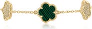 CZ by Kenneth Jay Lane Pavé Cubic Zirconia & Simulated Malachite Clover Charm Bracelet