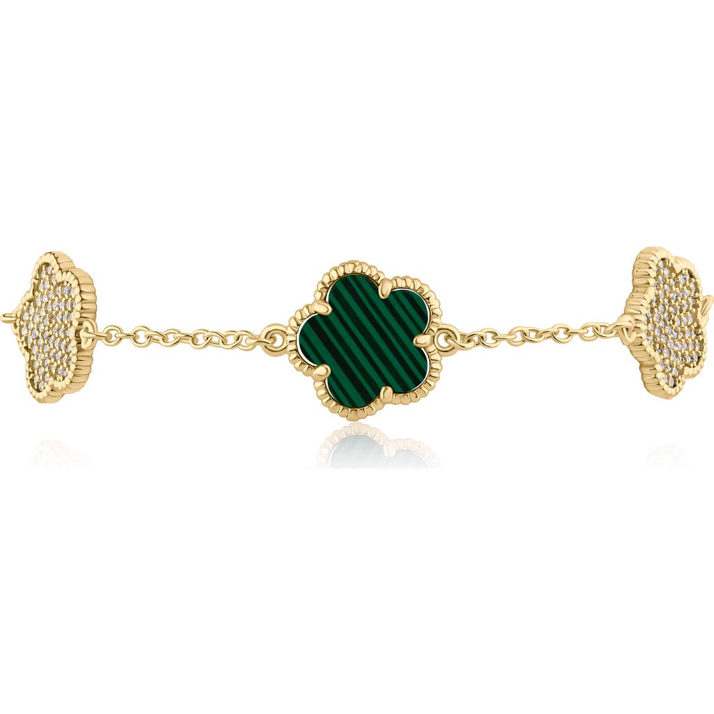 Cz By Kenneth Jay Lane Pavé Cubic Zirconia & Simulated Malachite Clover Charm Bracelet In Multi