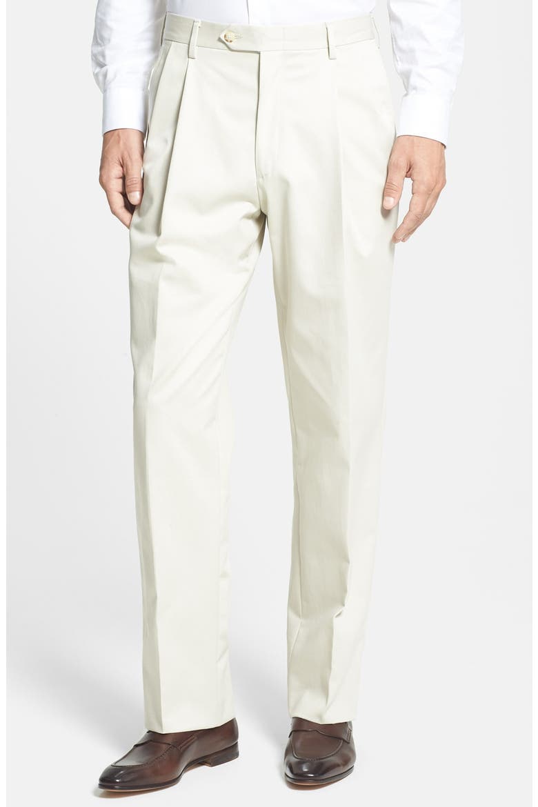 Pleated Classic Fit Cotton Dress Pants, Main, color, STONE