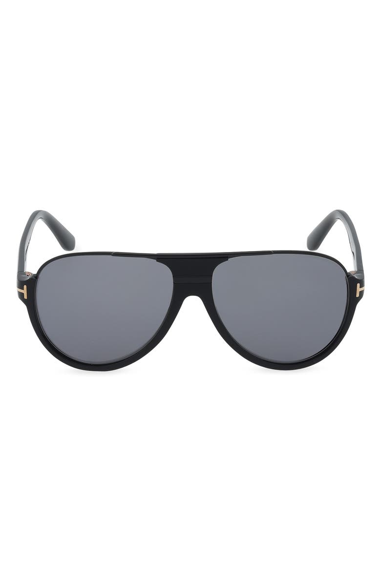 TOM FORD Dimitry 59mm Polarized Aviator Sunglasses, Main, color, Shiny Black / Smoke