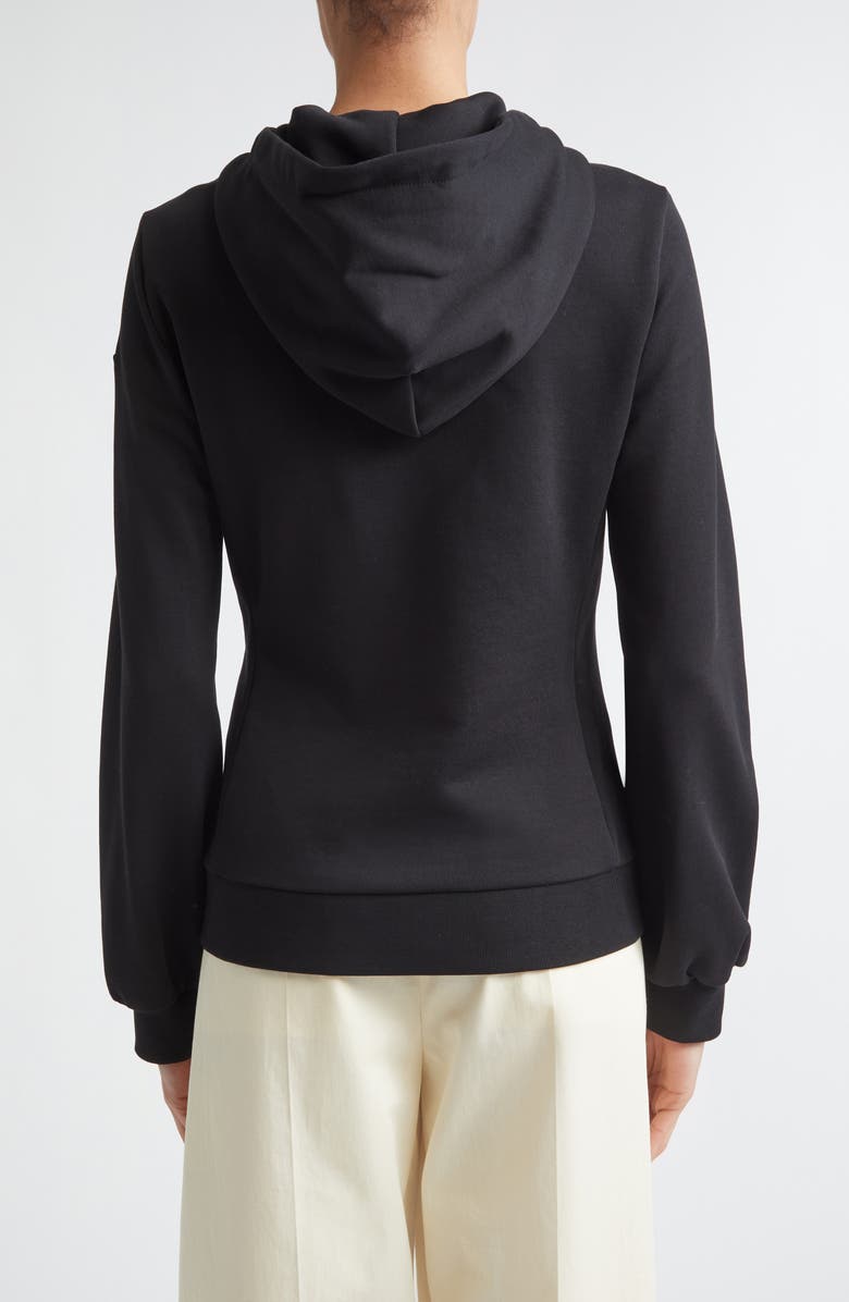 Moncler Mixed Media Hooded Zip Down Cardigan, Alternate, color, Black