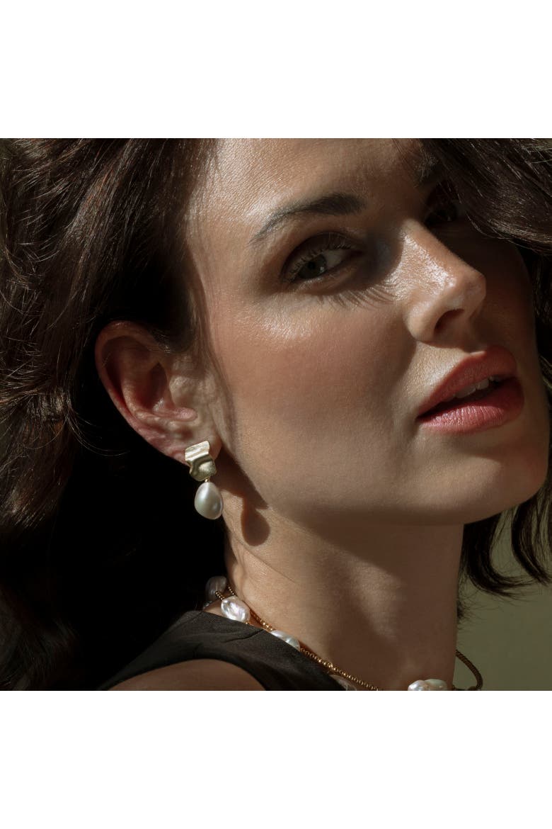White Freshwater Baroque Pearl Kaia Earrings, Alternate, color, Yellow Gold Fill
