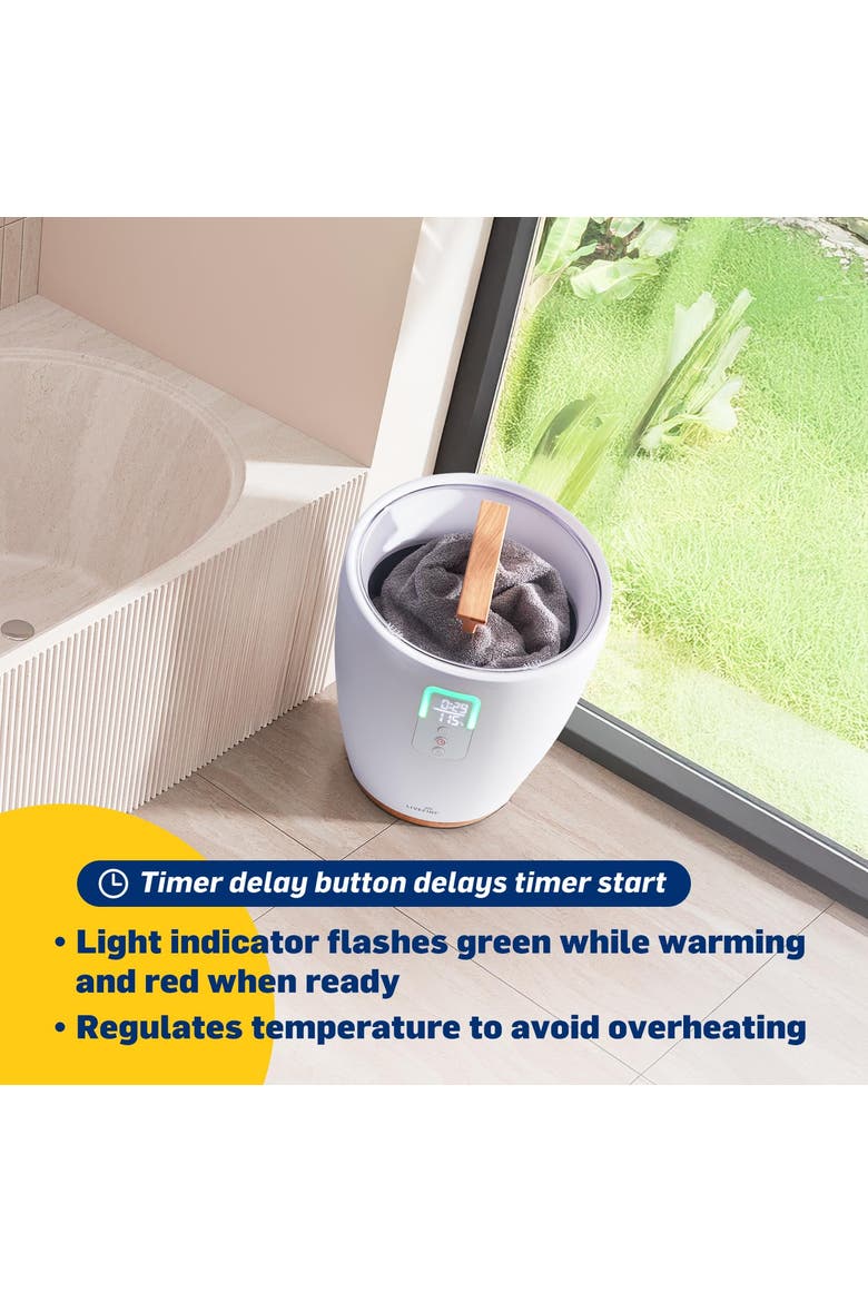Towel Warmer, Small Bucket Style Towel Heater with LED Display, Adjustable Timer, & More!, Alternate, color, White