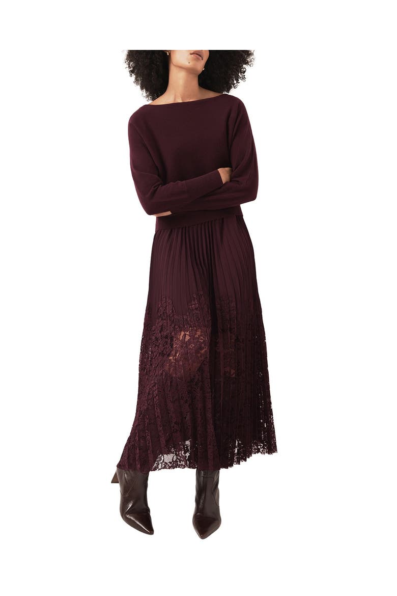 Layered Lace Midi Dress, Alternate, color, Burgundy