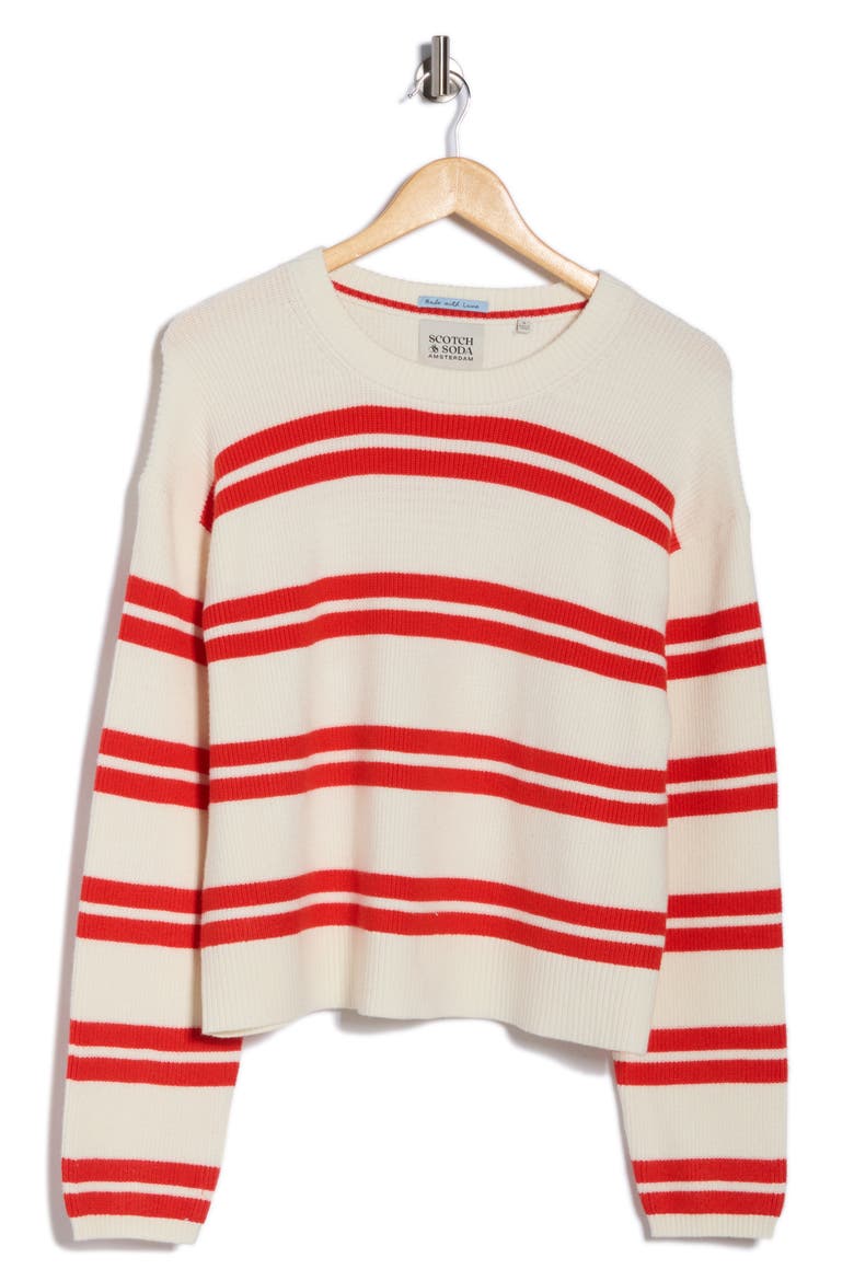 Stripe Crewneck Crop Sweater, Alternate, color, SUGAR SWIZZLE TWIN BAND STRIPE