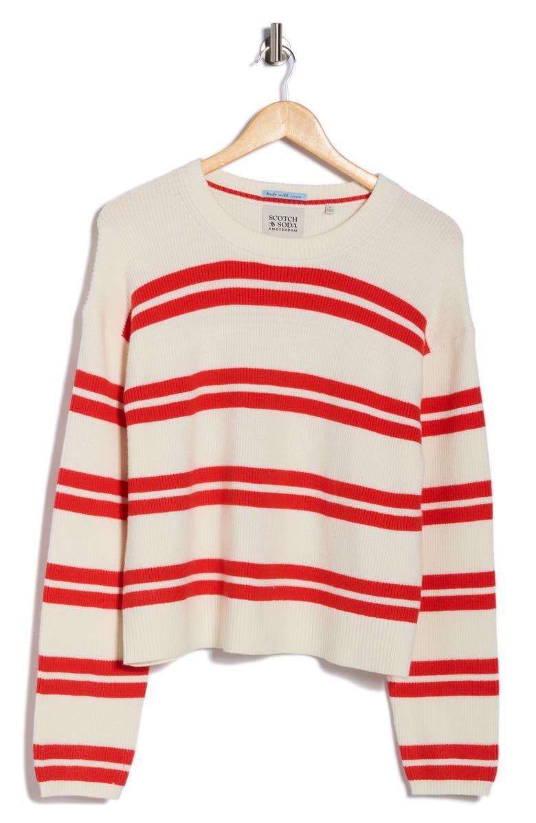 Scotch & Soda Stripe Crewneck Crop Sweater, Main, color, Sugar Swizzle Twin Band Stripe