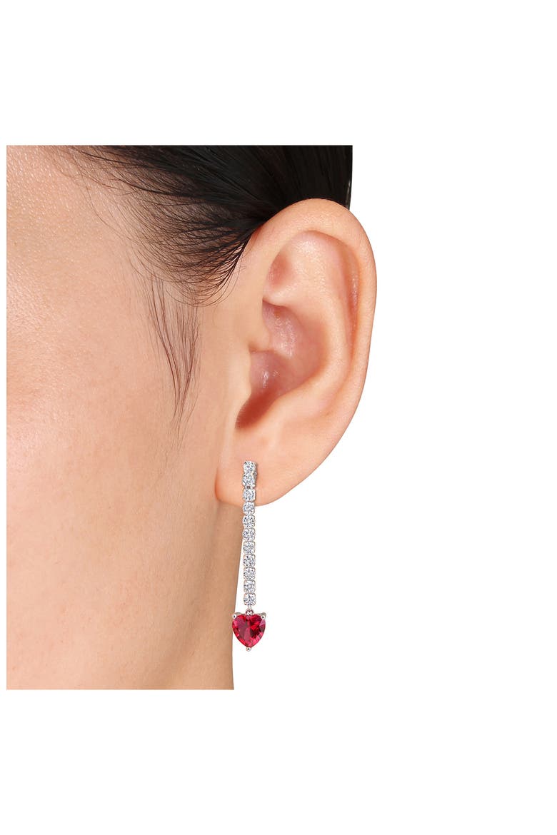 Sterling Silver Lab Grown White Sapphire & Ruby Heart Drop Earrings, Alternate, color, RED