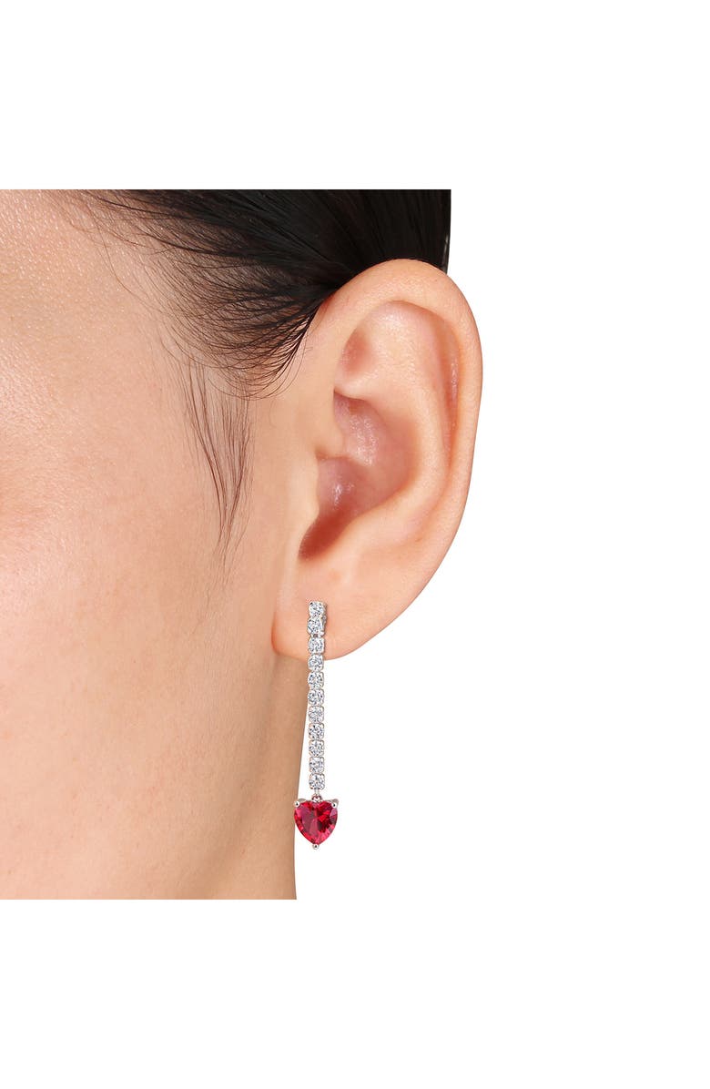 DELMAR Sterling Silver Lab Grown White Sapphire & Ruby Heart Drop Earrings, Alternate, color, Red