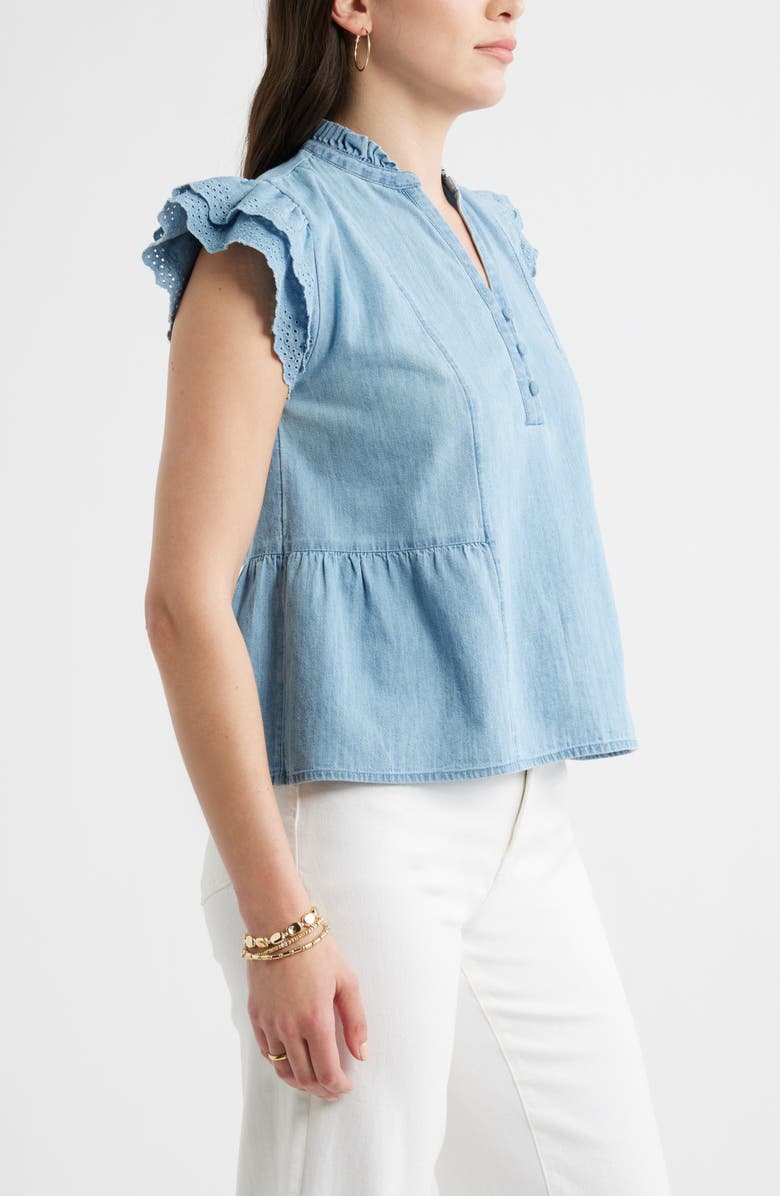 Caslon<sup>®</sup> Ruffle Eyelet Chambray Top, Alternate, color, Light Wash