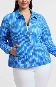 Foxcroft Thelma Crinkle Cotton Blend Gingham Jacket