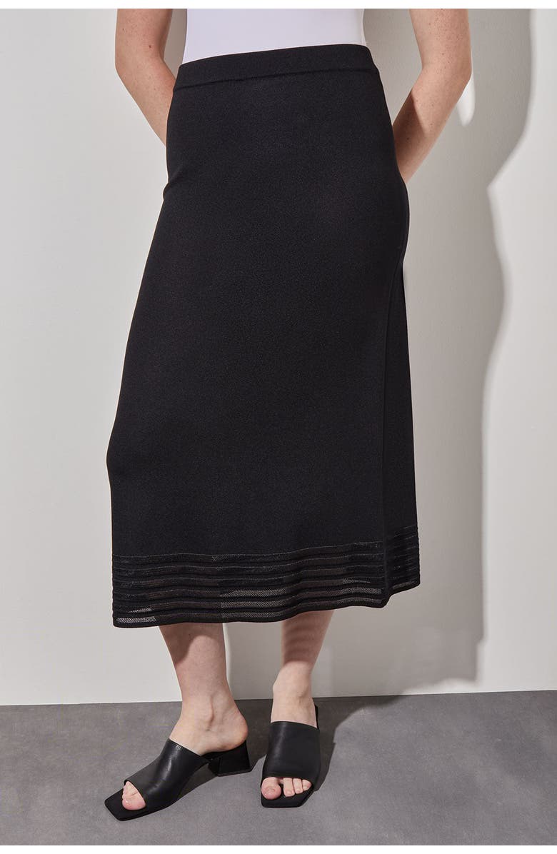 Ming Wang Striped Burnout Hem Midi Skirt, Alternate, color, Black