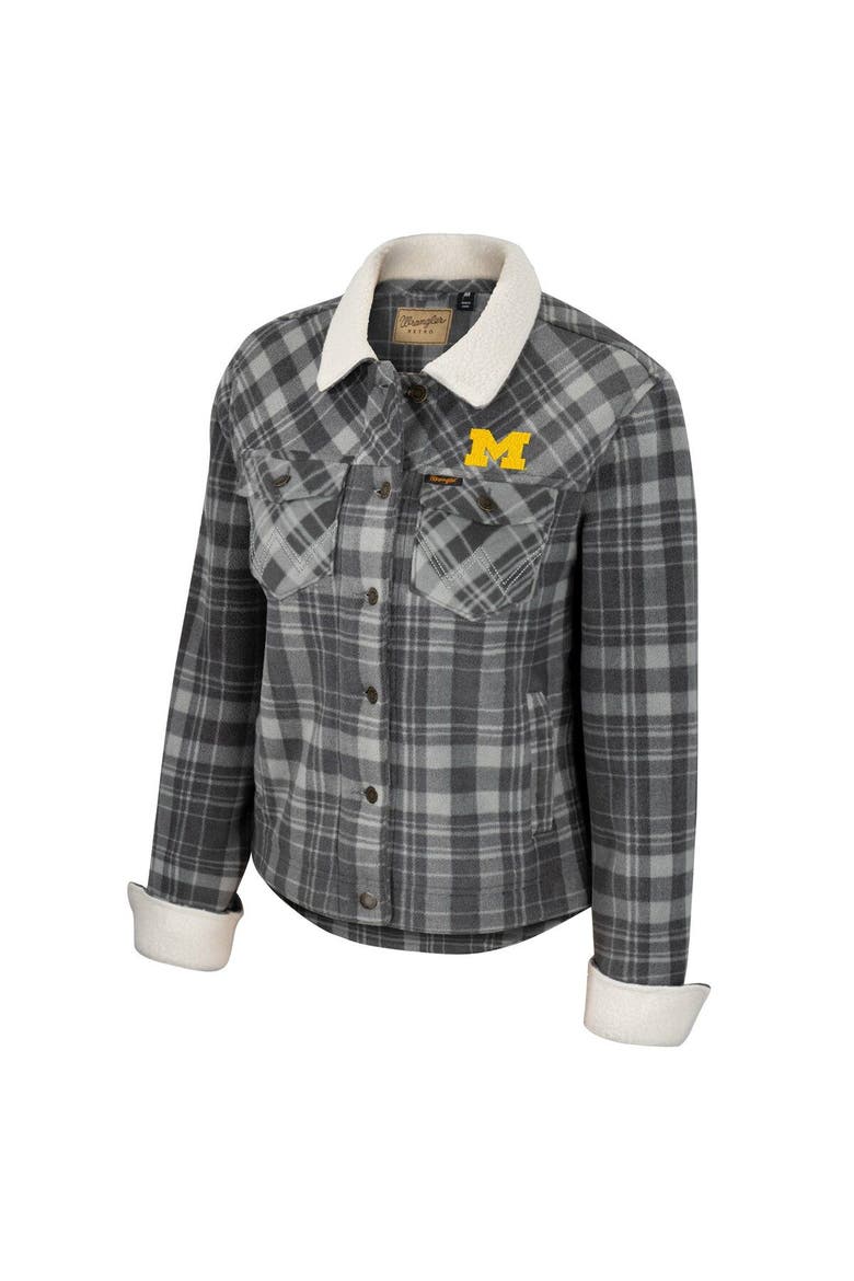 Women's Colosseum x Wrangler  Charcoal Michigan Wolverines Plaid Polar Fleece Button-Up Jacket, Alternate, color, Charcoal
