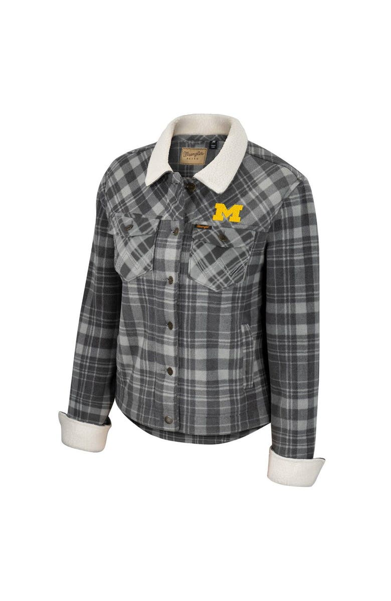 COLOSSEUM X WRANGLER Women's Colosseum x Wrangler  Charcoal Michigan Wolverines Plaid Polar Fleece Button-Up Jacket, Alternate, color, Charcoal