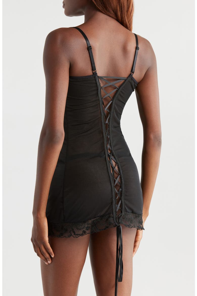 Underwire Chemise & G-String Set, Alternate, color, BLACK