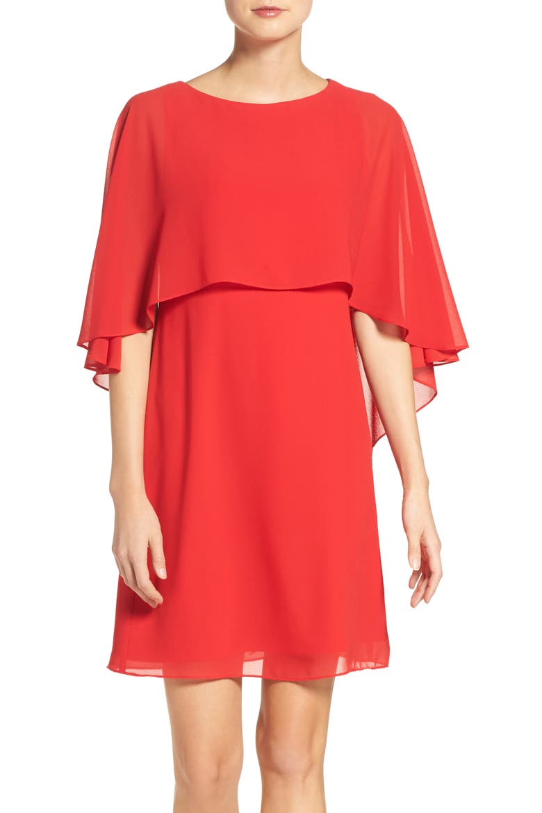Chiffon Cape Cocktail Dress, Main, color, RED