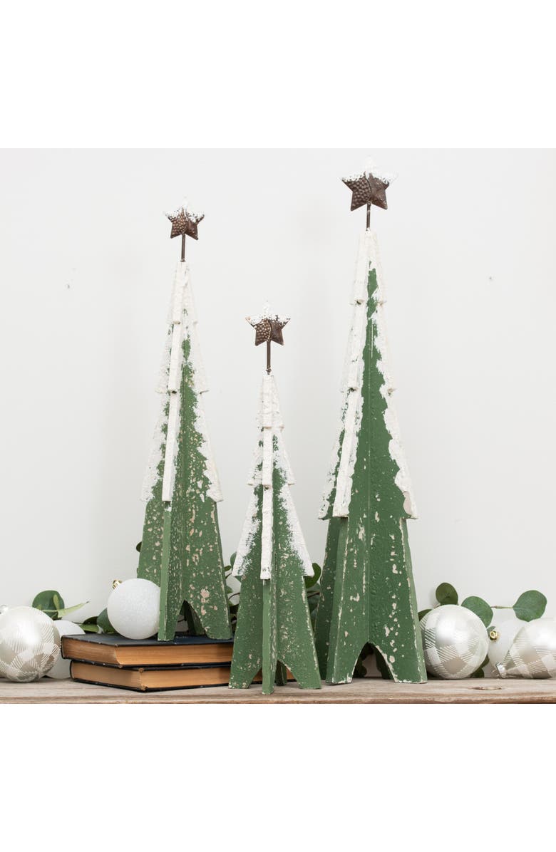 Transpac Wood Multicolor Christmas Snowy Trees Set of 3, Alternate, color, Green