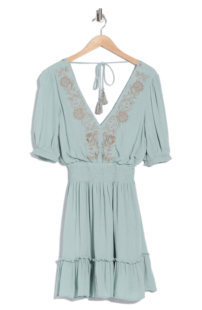Lovestitch Bishop Sleeve Minidress, Alternate, color, Seafoam/ Taupe