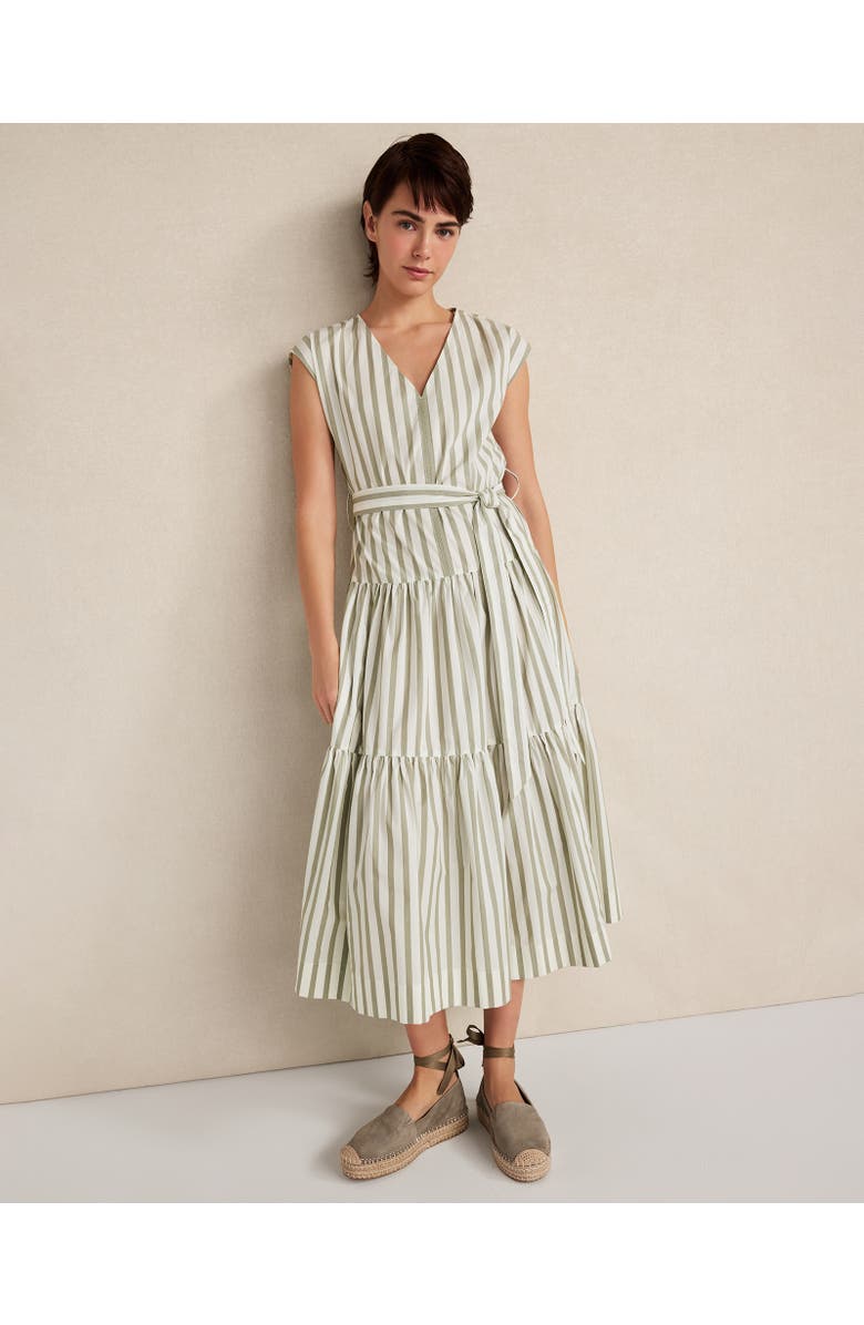 Haven Well Within Organic Cotton Poplin Stripe Tiered Midi Dress, Main, color, Ivory/Vetiver Stripe