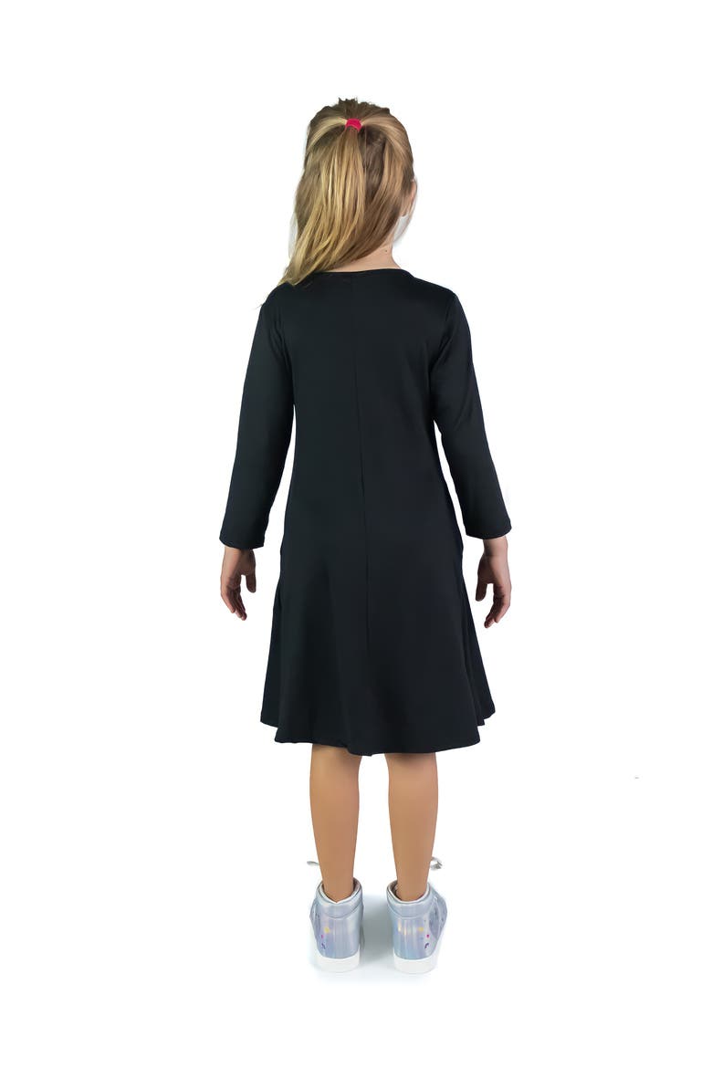 Long Sleeve Loose Fit Knee Length Tunic Pocket Dress, Alternate, color, Black