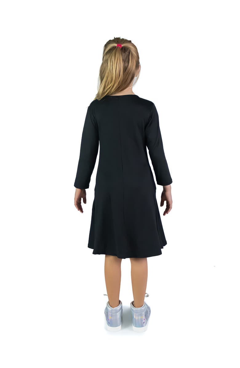 24sevenKid Long Sleeve Loose Fit Knee Length Tunic Pocket Dress, Alternate, color, Black