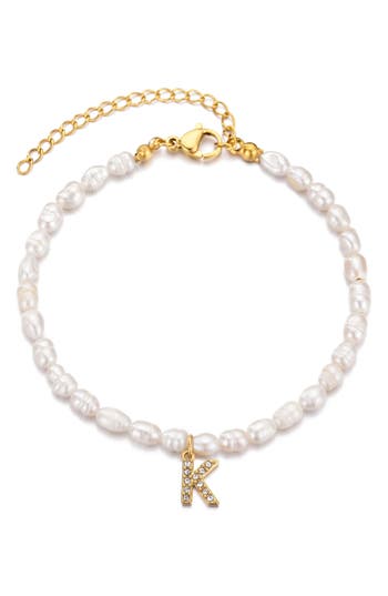 Adornia Freshwater Pearl Initial Charm Bracelet In Gold