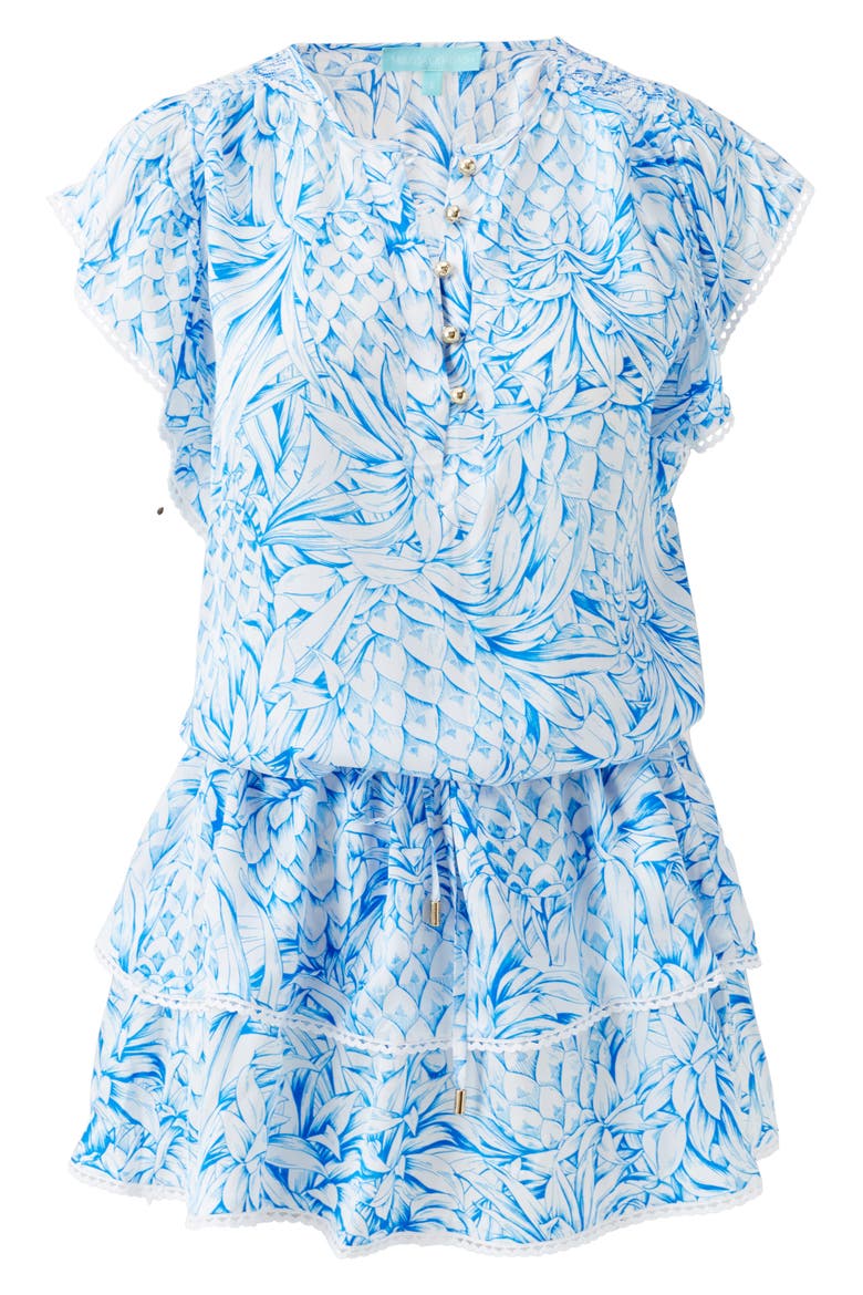 Lenni Tie Waist Cover-Up Minidress, Alternate, color, PINEAPPLES
