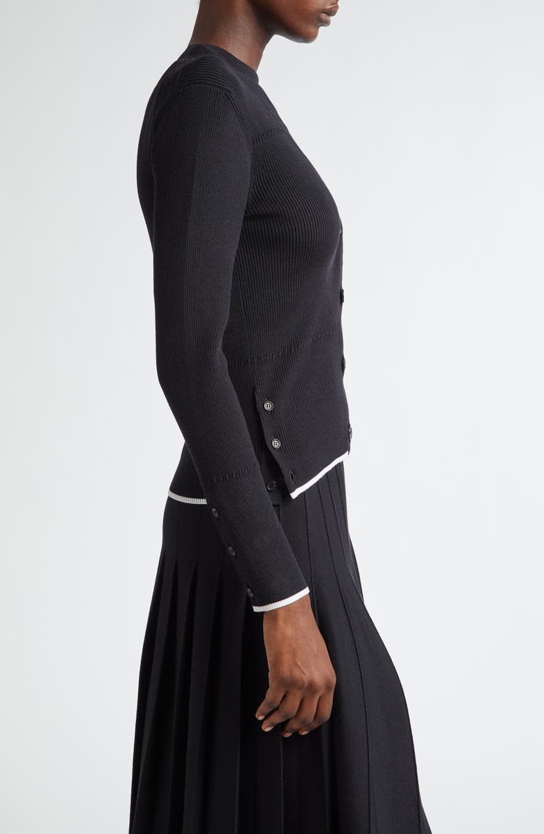 Thom Browne Virgin Wool & Silk Rib Cardigan, Alternate, color, 