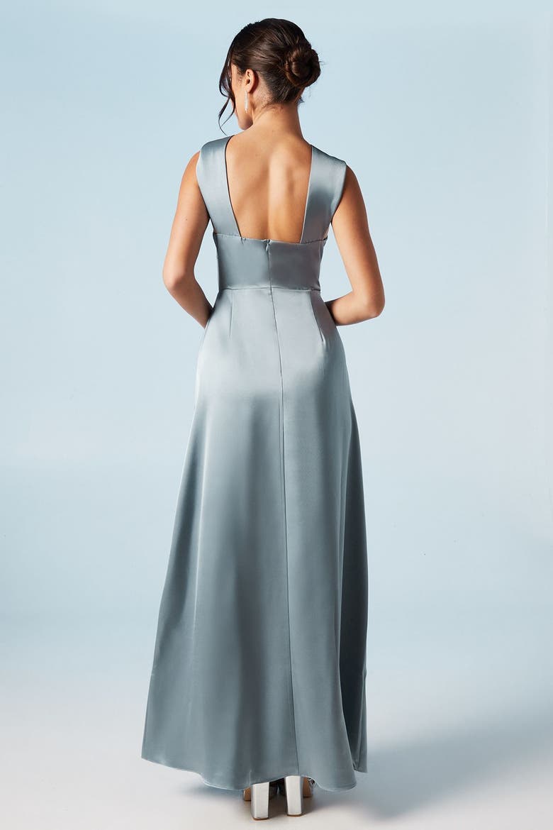 Twisted Halterneck Satin Maxi Dress, Alternate, color, Dusty Blue