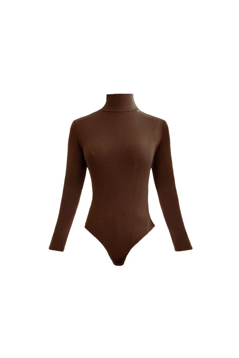 Bree Highneck Bodysuit, Alternate, color, Brown