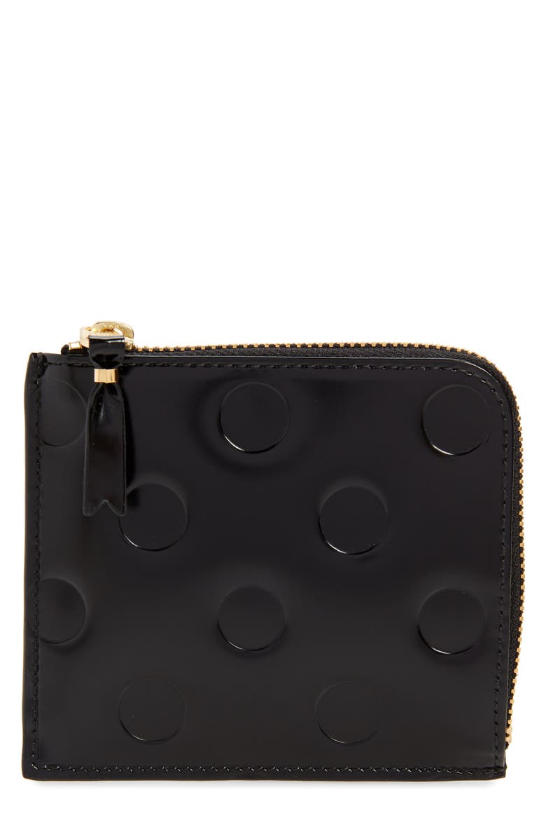 Dot Embossed Zip Around Leather Wallet, Main, color, BLACK